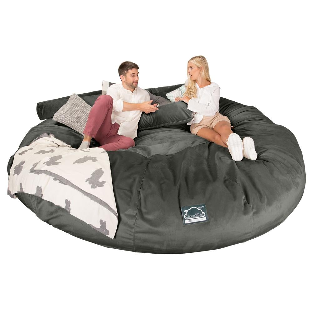 LOUNGE PUG, CloudSac 5000 XXXXXL, Een Titanic Zitzak Bank met Vezel-latex Vlokvulling, Fluweel Antraciet