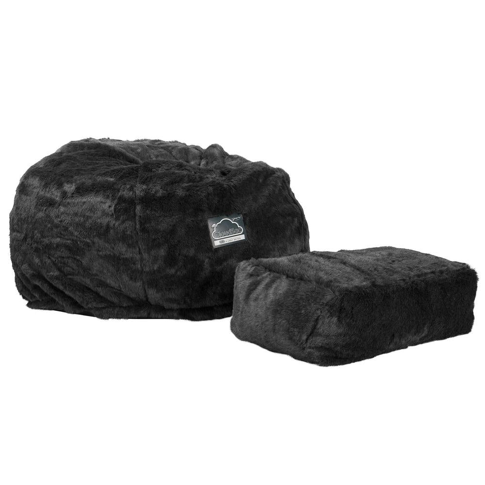 LOUNGE PUG, CloudSac 510 XL, X Large Zitzak met Vezel-latex Vlokvulling, Namaakbont Zwart