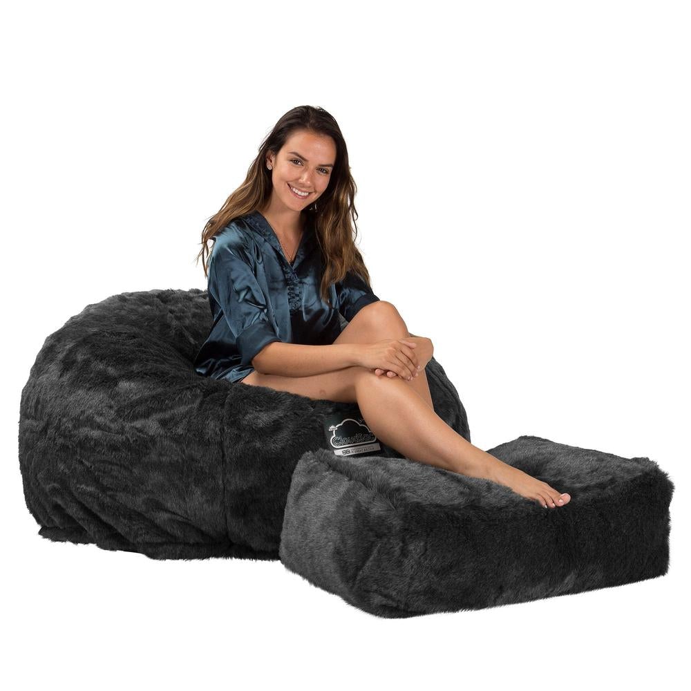 LOUNGE PUG, CloudSac 510 XL, X Large Zitzak met Vezel-latex Vlokvulling, Namaakbont Zwart