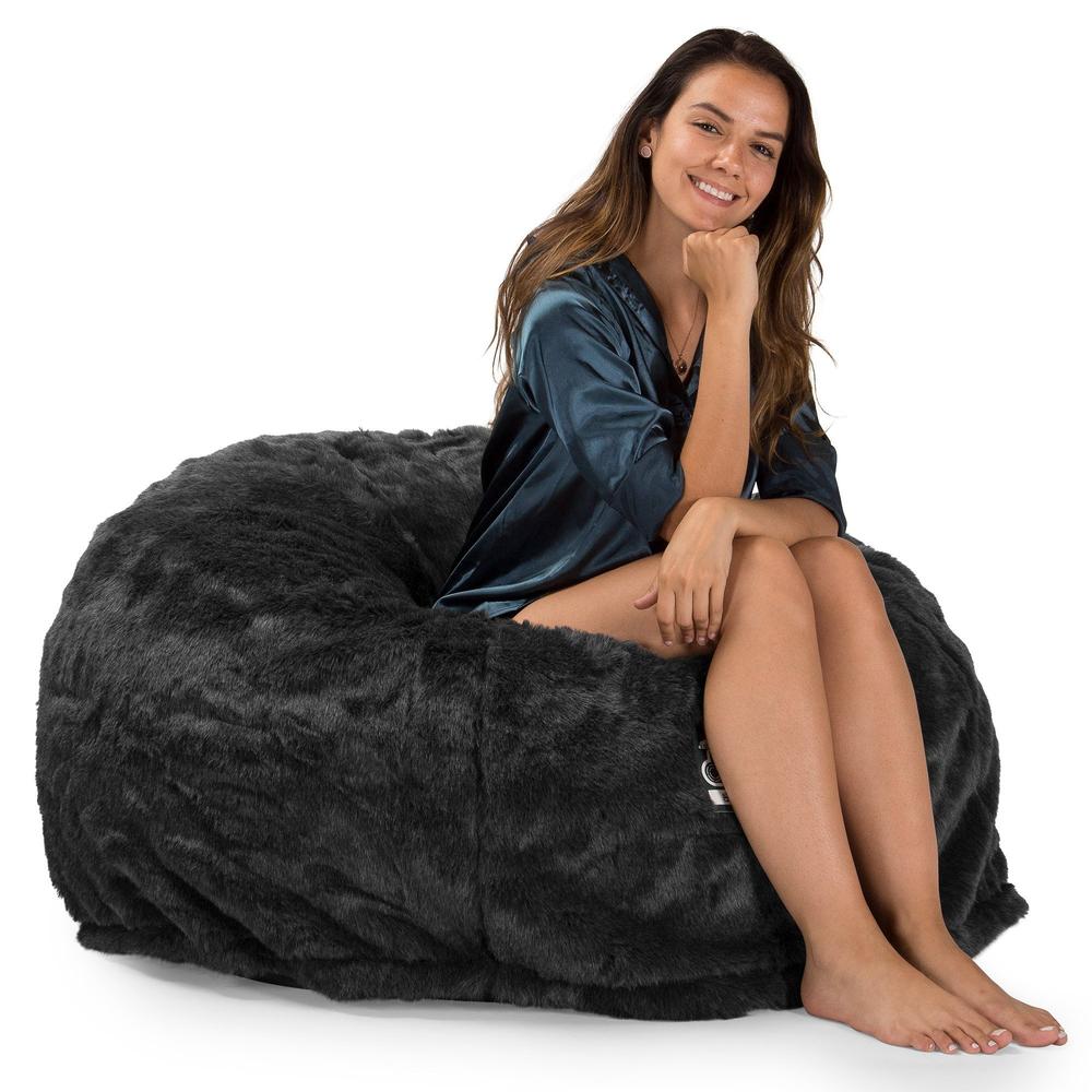 LOUNGE PUG, CloudSac 510 XL, X Large Zitzak met Vezel-latex Vlokvulling, Namaakbont Zwart