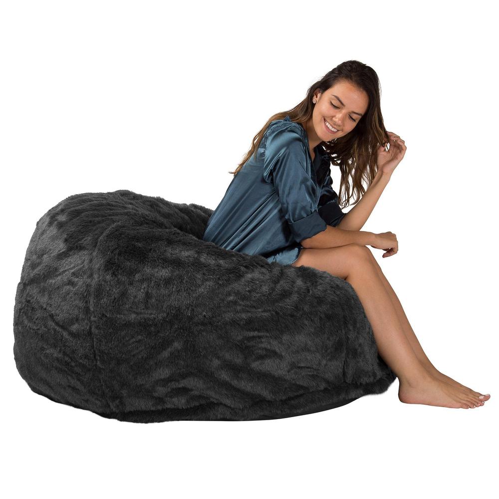 LOUNGE PUG, CloudSac 510 XL, X Large Zitzak met Vezel-latex Vlokvulling, Namaakbont Zwart