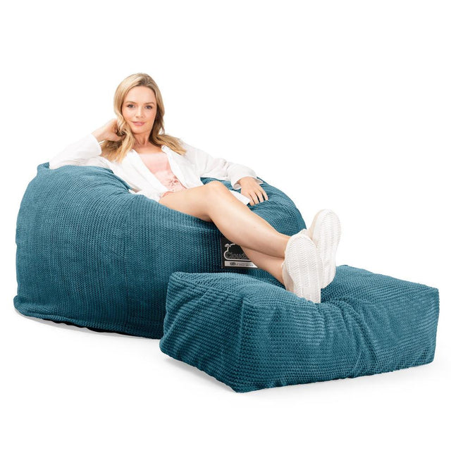 LOUNGE PUG, CloudSac 510 XL, X Large Zitzak met Vezel-latex Vlokvulling, Pompom Petrol