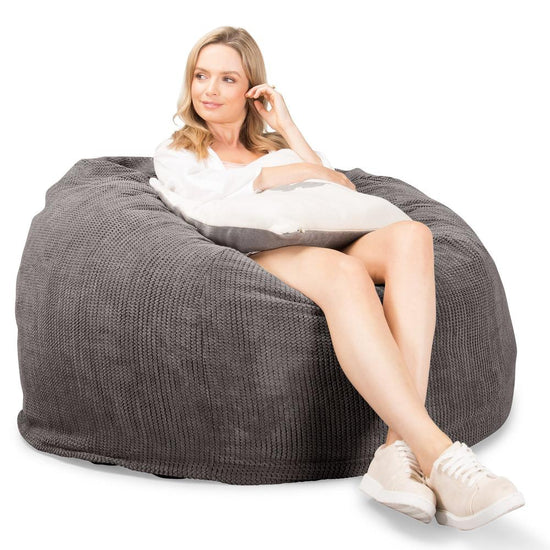 LOUNGE PUG, CloudSac 510 XL, X Large Zitzak met Vezel-latex Vlokvulling, Pompom Antraciet