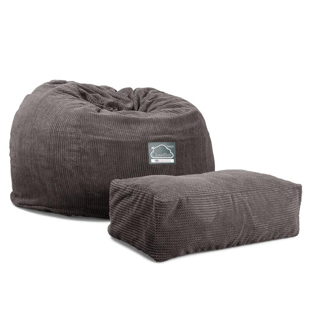 LOUNGE PUG, CloudSac 510 XL, X Large Zitzak met Vezel-latex Vlokvulling, Pompom Antraciet