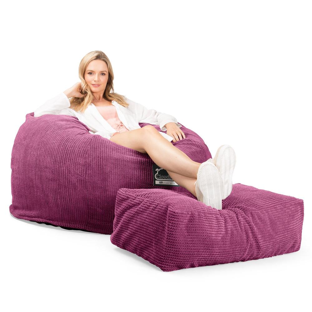 LOUNGE PUG, CloudSac 510 XL, X Large Zitzak met Vezel-latex Vlokvulling, Pompom Roze