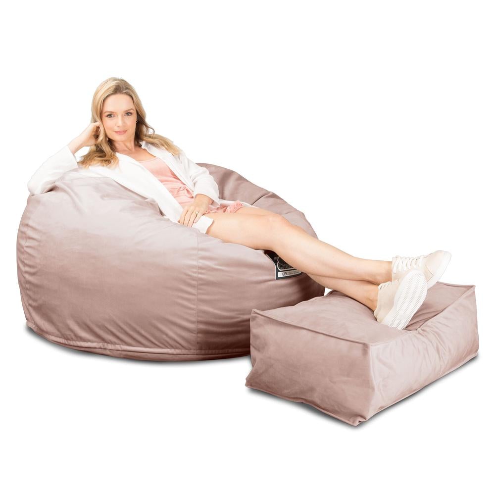 LOUNGE PUG, CloudSac 510 XL, X Large Zitzak met Vezel-latex Vlokvulling, Fluweel Roze