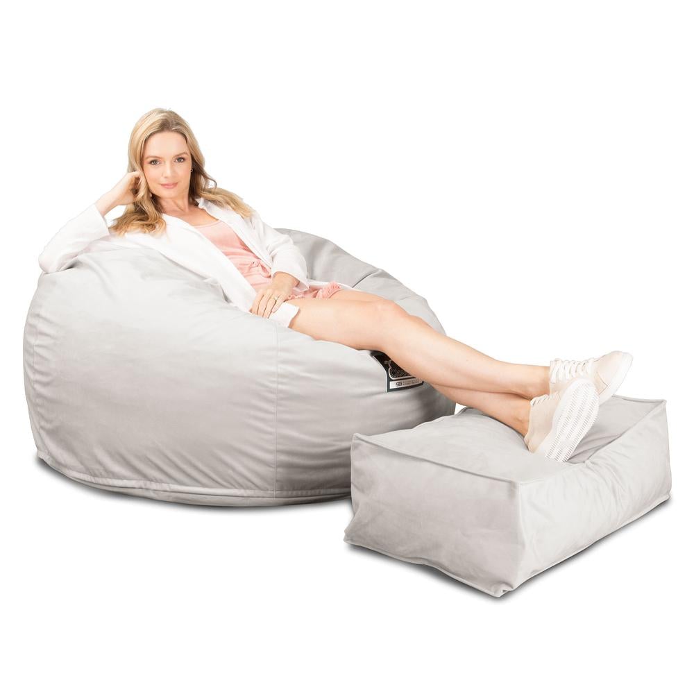 LOUNGE PUG, CloudSac 510 XL, X Large Zitzak met Vezel-latex Vlokvulling, Fluweel Zilver
