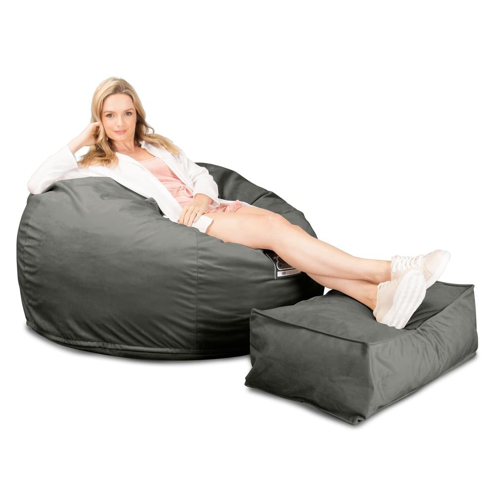 LOUNGE PUG, CloudSac 510 XL, X Large Zitzak met Vezel-latex Vlokvulling, Fluweel Antraciet