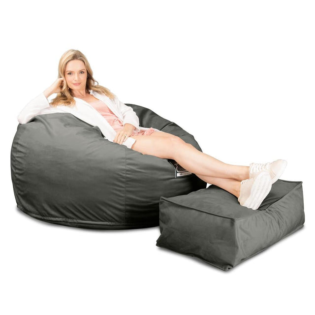 LOUNGE PUG, CloudSac 510 XL, X Large Zitzak met Vezel-latex Vlokvulling, Fluweel Antraciet