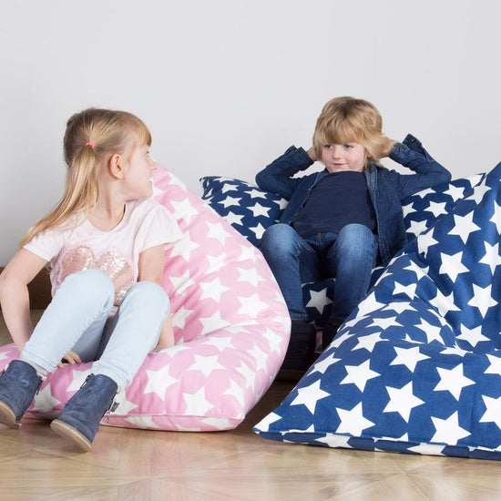LOUNGE PUG, Kinder Zitzak Stoel, Kinderfauteuil, Afdruk Roze Ster