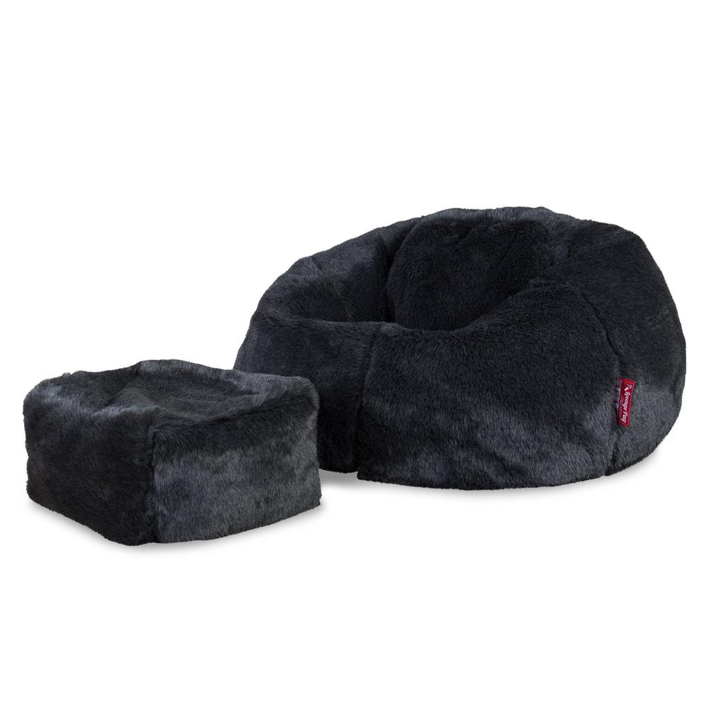 LOUNGE PUG, Klassieke Zitzak Stoel, Poef, Namaakbont Zwart