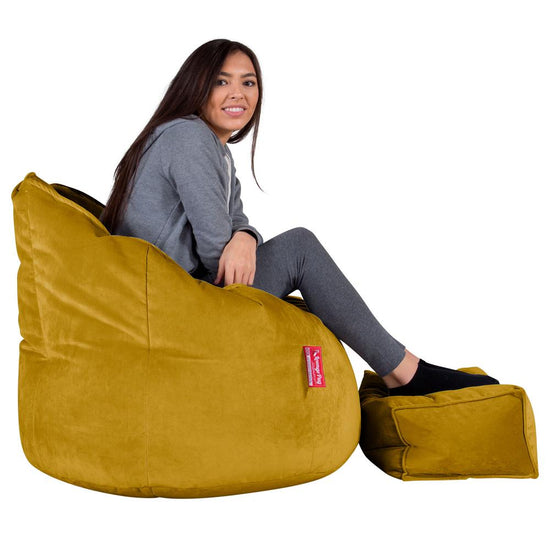 LOUNGE PUG, Omhelzing Zitzak Stoel, Fauteuil, RelaxStoel, Fluweel Goud