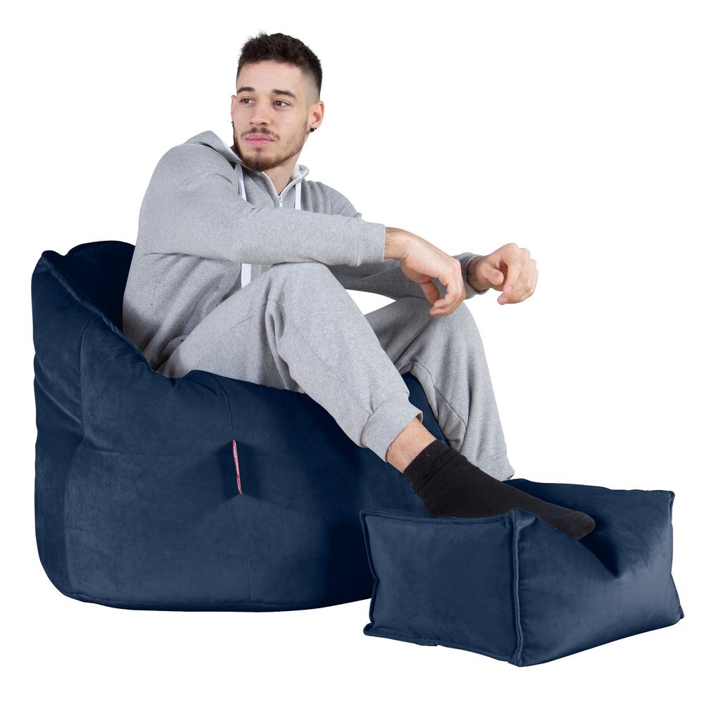 LOUNGE PUG, Omhelzing Zitzak Stoel, Fauteuil, RelaxStoel, Fluweel Marineblauw