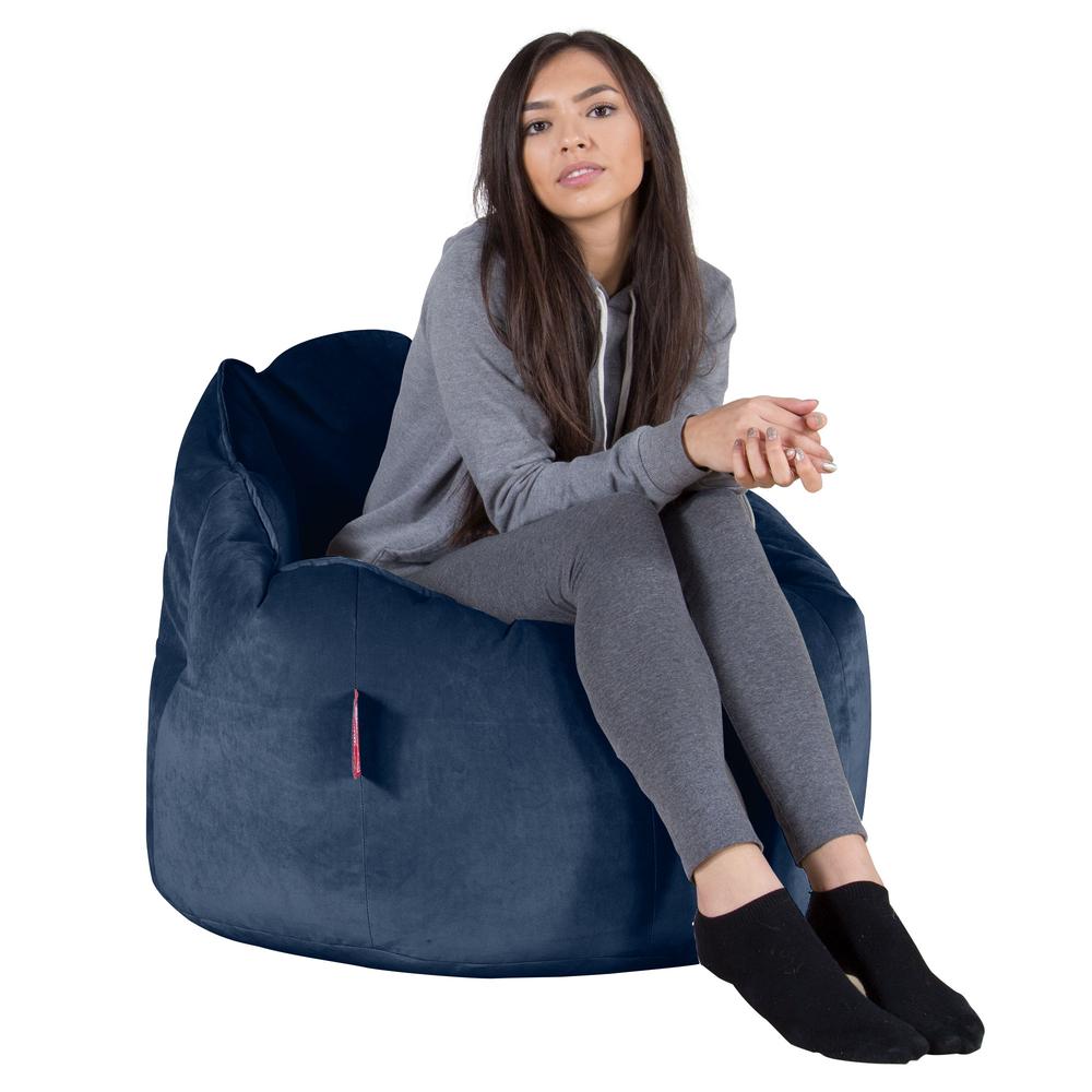 LOUNGE PUG, Omhelzing Zitzak Stoel, Fauteuil, RelaxStoel, Fluweel Marineblauw