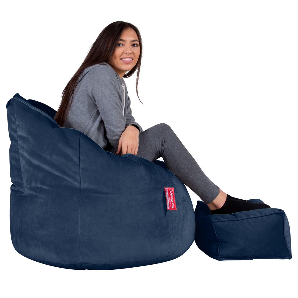 LOUNGE PUG, Omhelzing Zitzak Stoel, Fauteuil, RelaxStoel, Fluweel Marineblauw