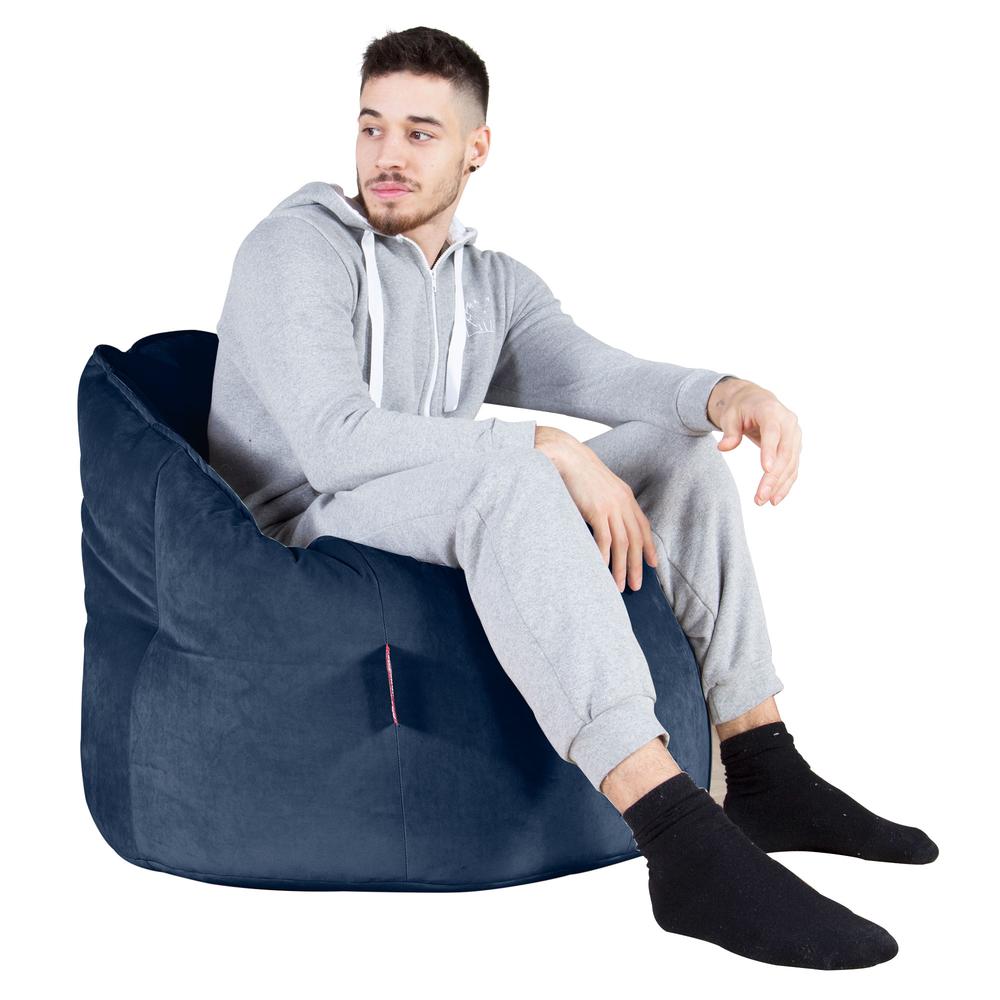 LOUNGE PUG, Omhelzing Zitzak Stoel, Fauteuil, RelaxStoel, Fluweel Marineblauw