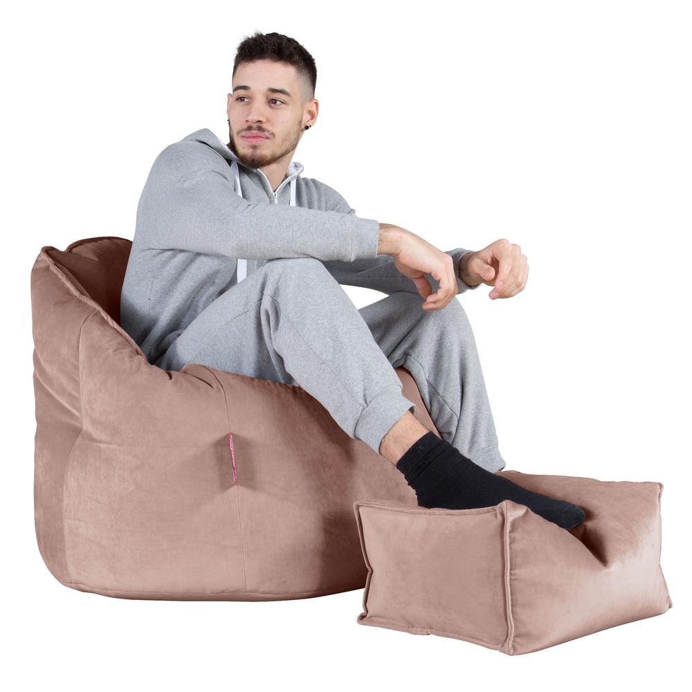 LOUNGE PUG, Omhelzing Zitzak Stoel, Fauteuil, RelaxStoel, Fluweel Roze