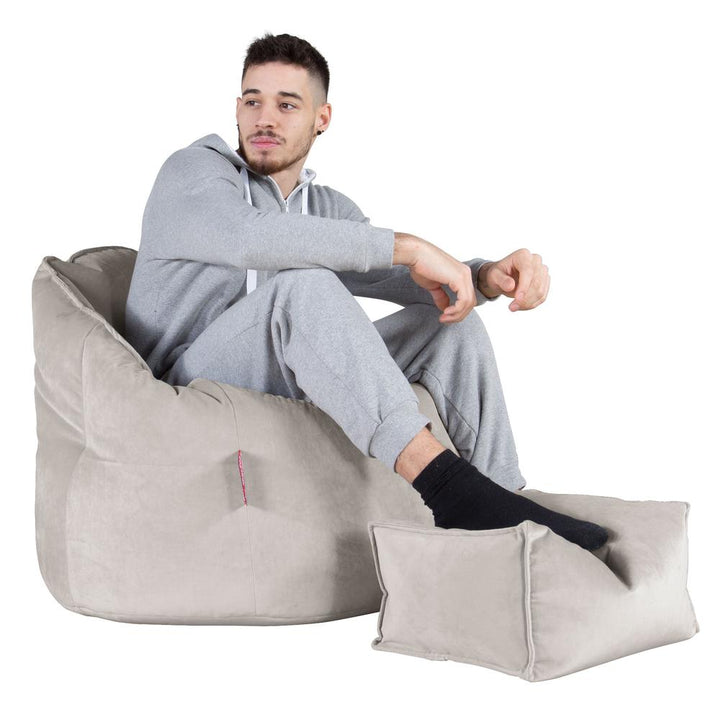 LOUNGE PUG, Omhelzing Zitzak Stoel, Fauteuil, RelaxStoel, Fluweel Zilver
