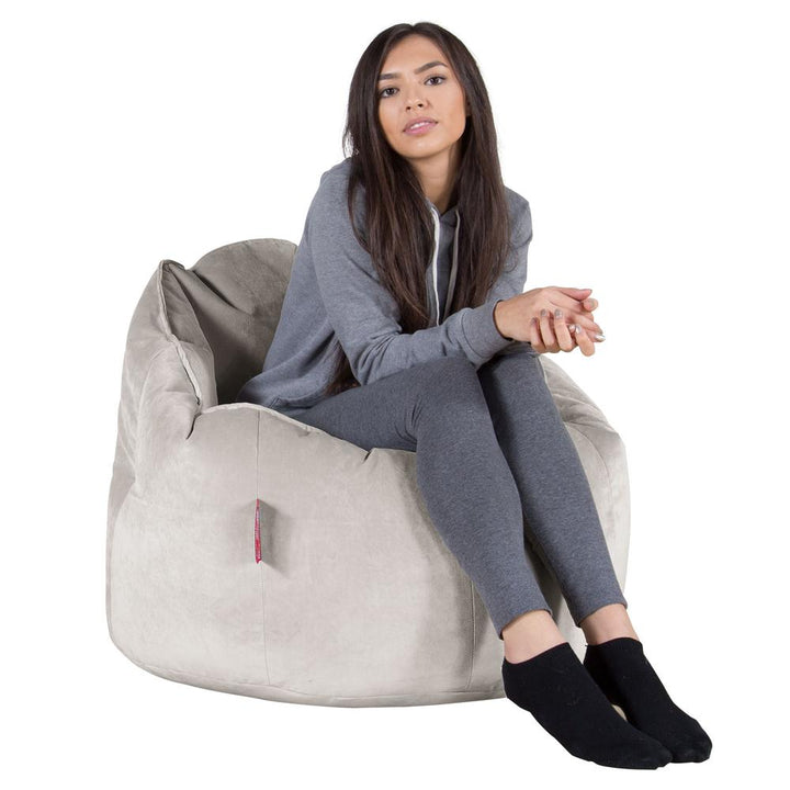 LOUNGE PUG, Omhelzing Zitzak Stoel, Fauteuil, RelaxStoel, Fluweel Zilver