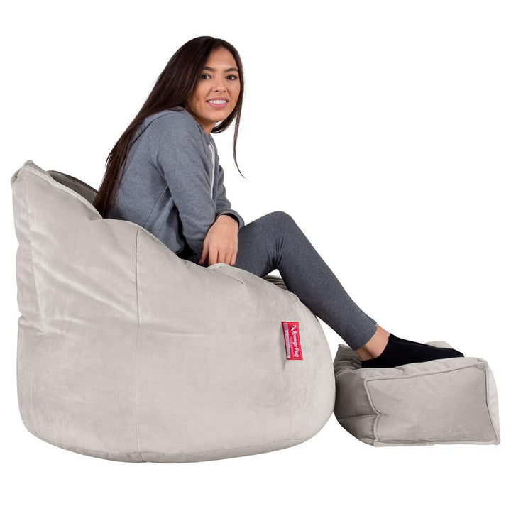 LOUNGE PUG, Omhelzing Zitzak Stoel, Fauteuil, RelaxStoel, Fluweel Zilver