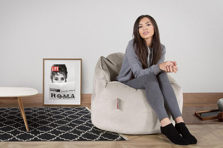 LOUNGE PUG, Omhelzing Zitzak Stoel, Fauteuil, RelaxStoel, Fluweel Zilver