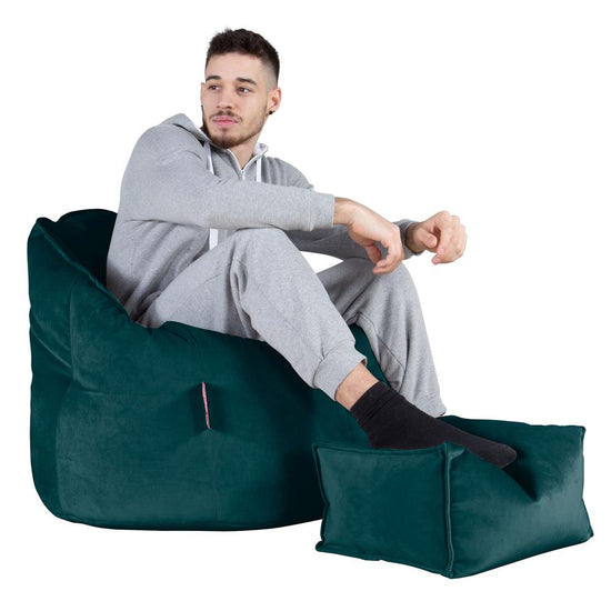 LOUNGE PUG, Omhelzing Zitzak Stoel, Fauteuil, RelaxStoel, Fluweel Petrol