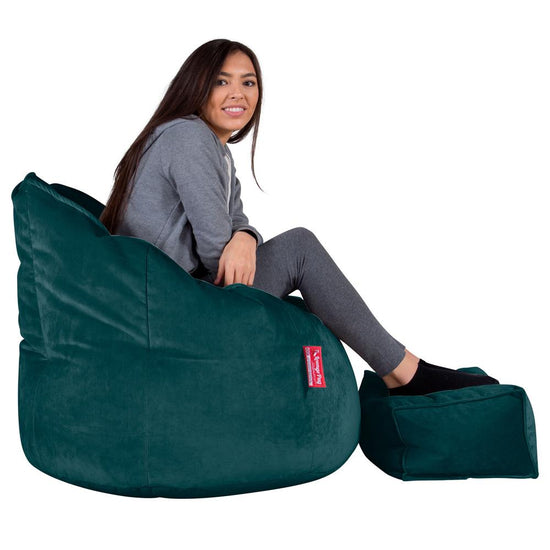 LOUNGE PUG, Omhelzing Zitzak Stoel, Fauteuil, RelaxStoel, Fluweel Petrol