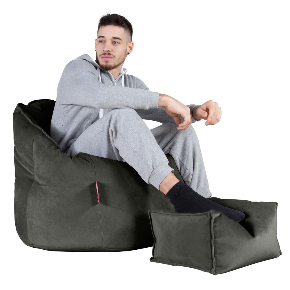 LOUNGE PUG, Omhelzing Zitzak Stoel, Fauteuil, RelaxStoel, Fluweel Antraciet
