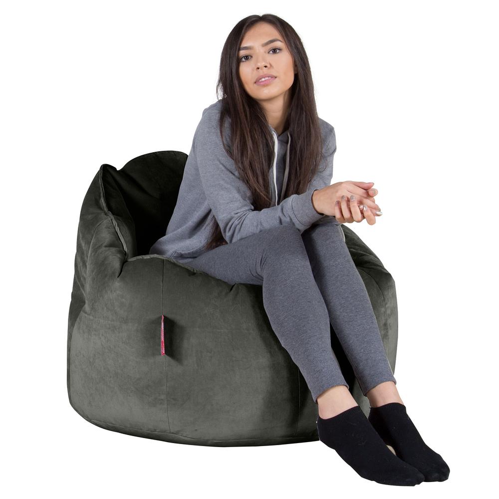 LOUNGE PUG, Omhelzing Zitzak Stoel, Fauteuil, RelaxStoel, Fluweel Antraciet