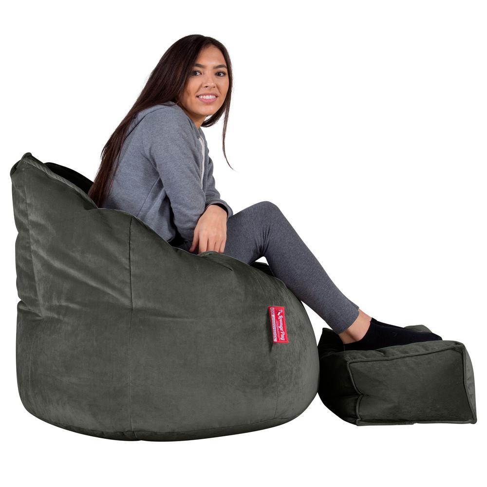 LOUNGE PUG, Omhelzing Zitzak Stoel, Fauteuil, RelaxStoel, Fluweel Antraciet