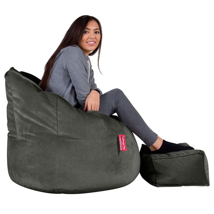 LOUNGE PUG, Omhelzing Zitzak Stoel, Fauteuil, RelaxStoel, Fluweel Antraciet