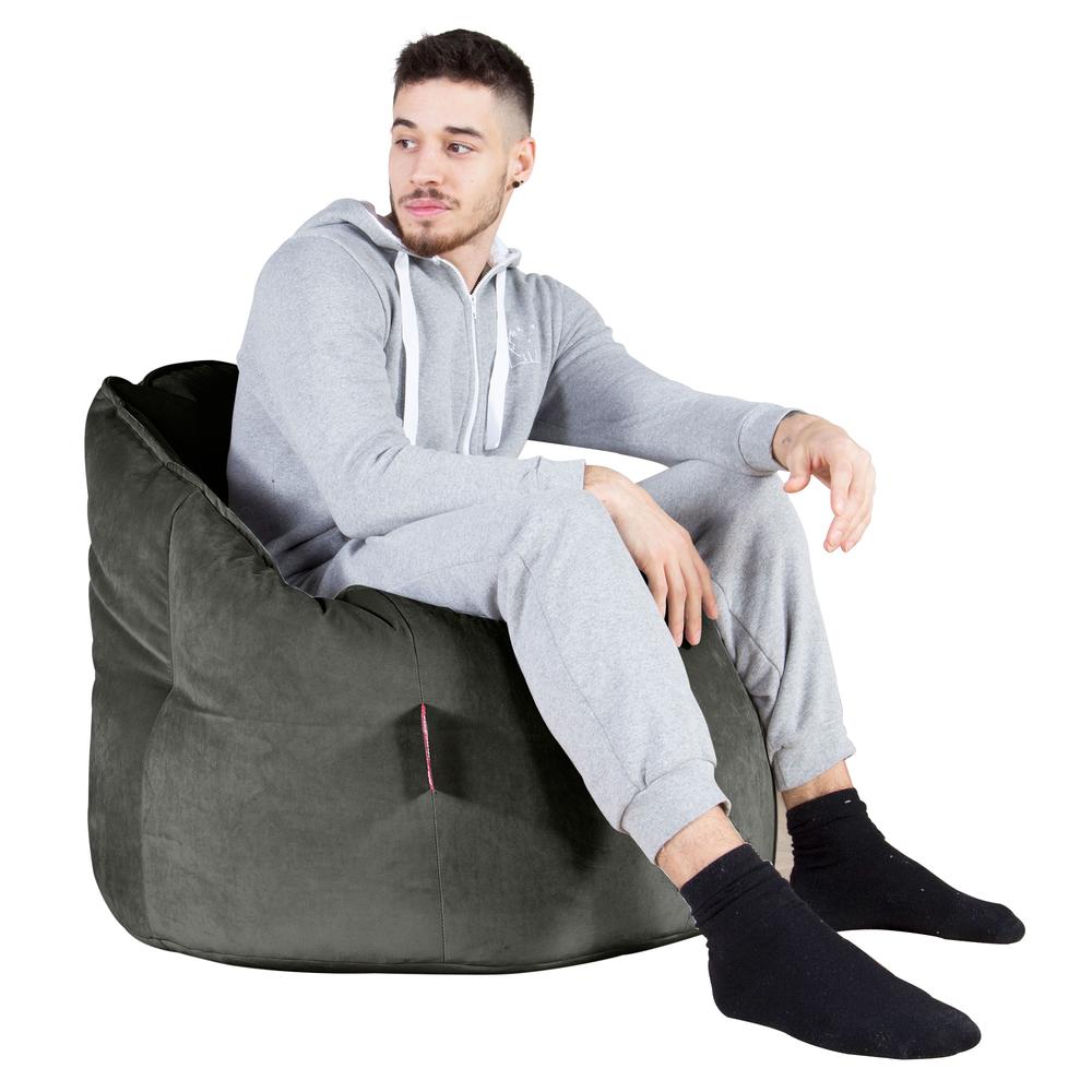 LOUNGE PUG, Omhelzing Zitzak Stoel, Fauteuil, RelaxStoel, Fluweel Antraciet