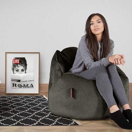 LOUNGE PUG, Omhelzing Zitzak Stoel, Fauteuil, RelaxStoel, Fluweel Antraciet