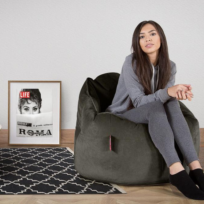 LOUNGE PUG, Omhelzing Zitzak Stoel, Fauteuil, RelaxStoel, Fluweel Antraciet