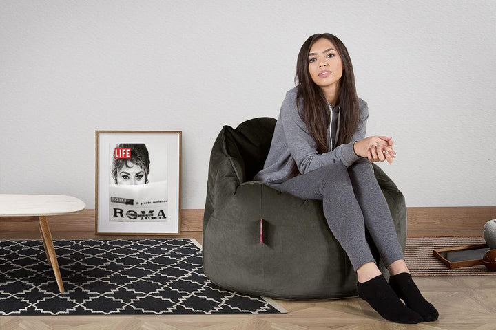 LOUNGE PUG, Omhelzing Zitzak Stoel, Fauteuil, RelaxStoel, Fluweel Antraciet