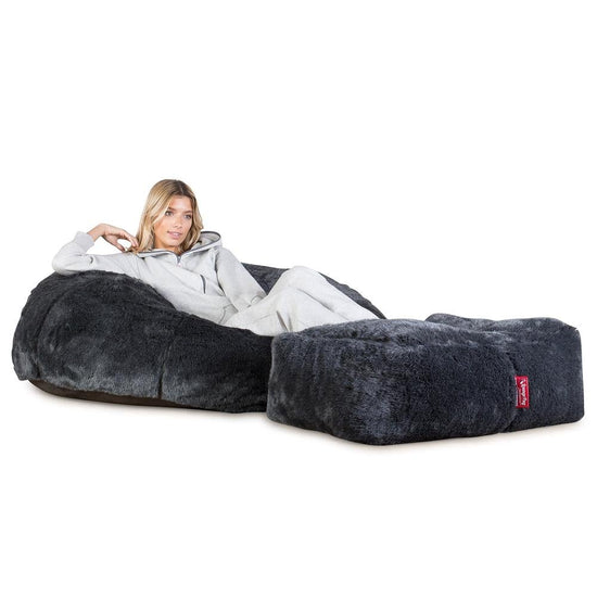 LOUNGE PUG - Klassieke Zitzak Stoel Bank - Beanbag - Fauteuil Poef - Namaakbont Zwart