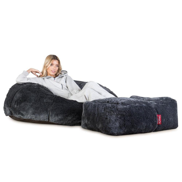 LOUNGE PUG - Klassieke Zitzak Stoel Bank - Beanbag - Fauteuil Poef - Namaakbont Zwart