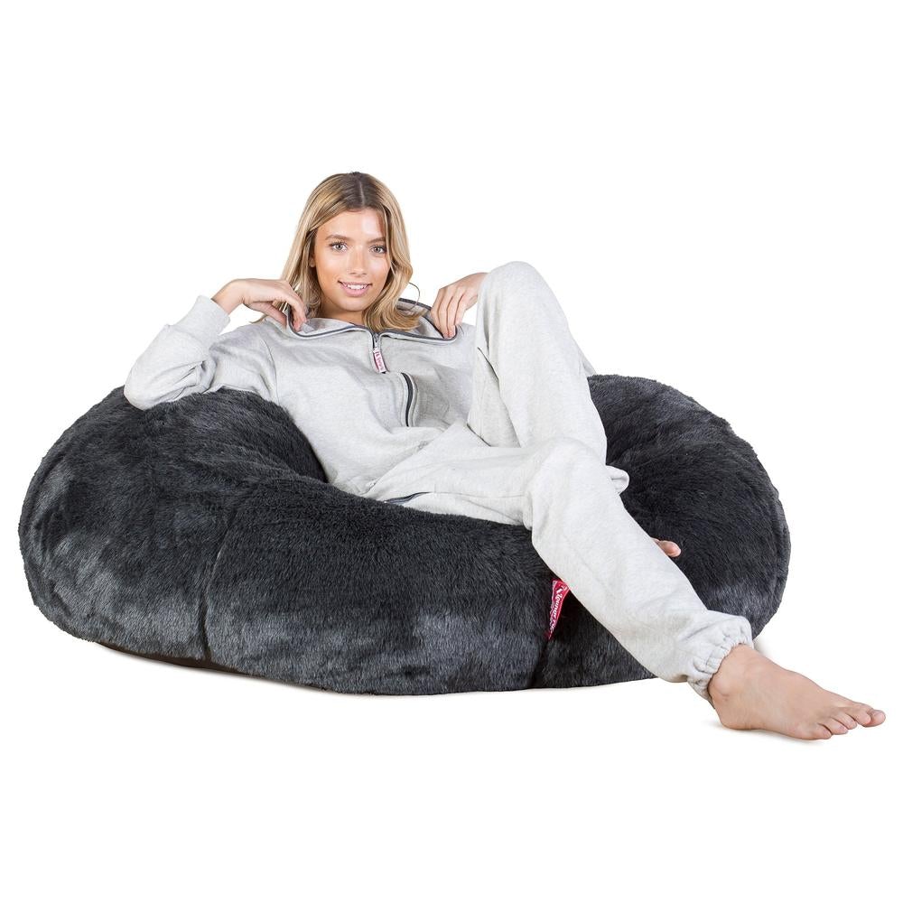 LOUNGE PUG - Klassieke Zitzak Stoel Bank - Beanbag - Fauteuil Poef - Namaakbont Zwart