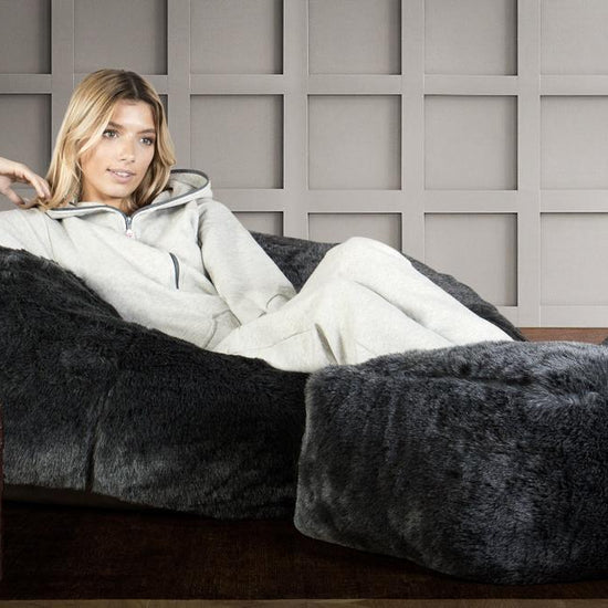 LOUNGE PUG - Klassieke Zitzak Stoel Bank - Beanbag - Fauteuil Poef - Namaakbont Zwart