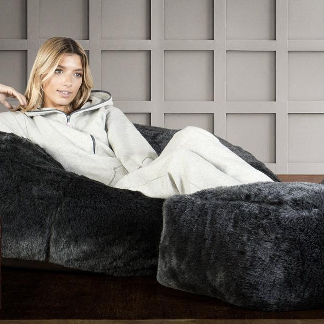 LOUNGE PUG - Klassieke Zitzak Stoel Bank - Beanbag - Fauteuil Poef - Namaakbont Zwart