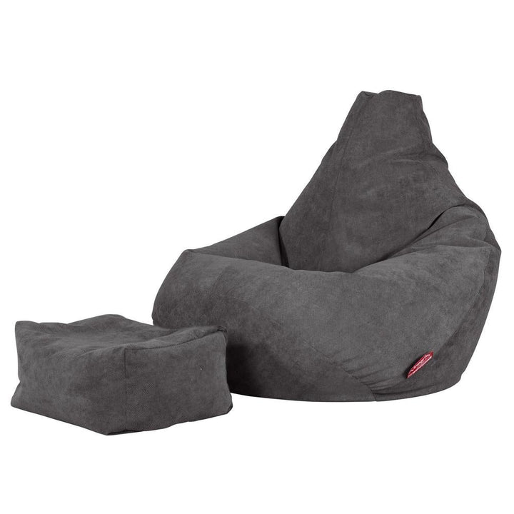 LOUNGE PUG - Zitzak Gaming Stoel - Fauteuil Poef - Wafelstof Antraciet