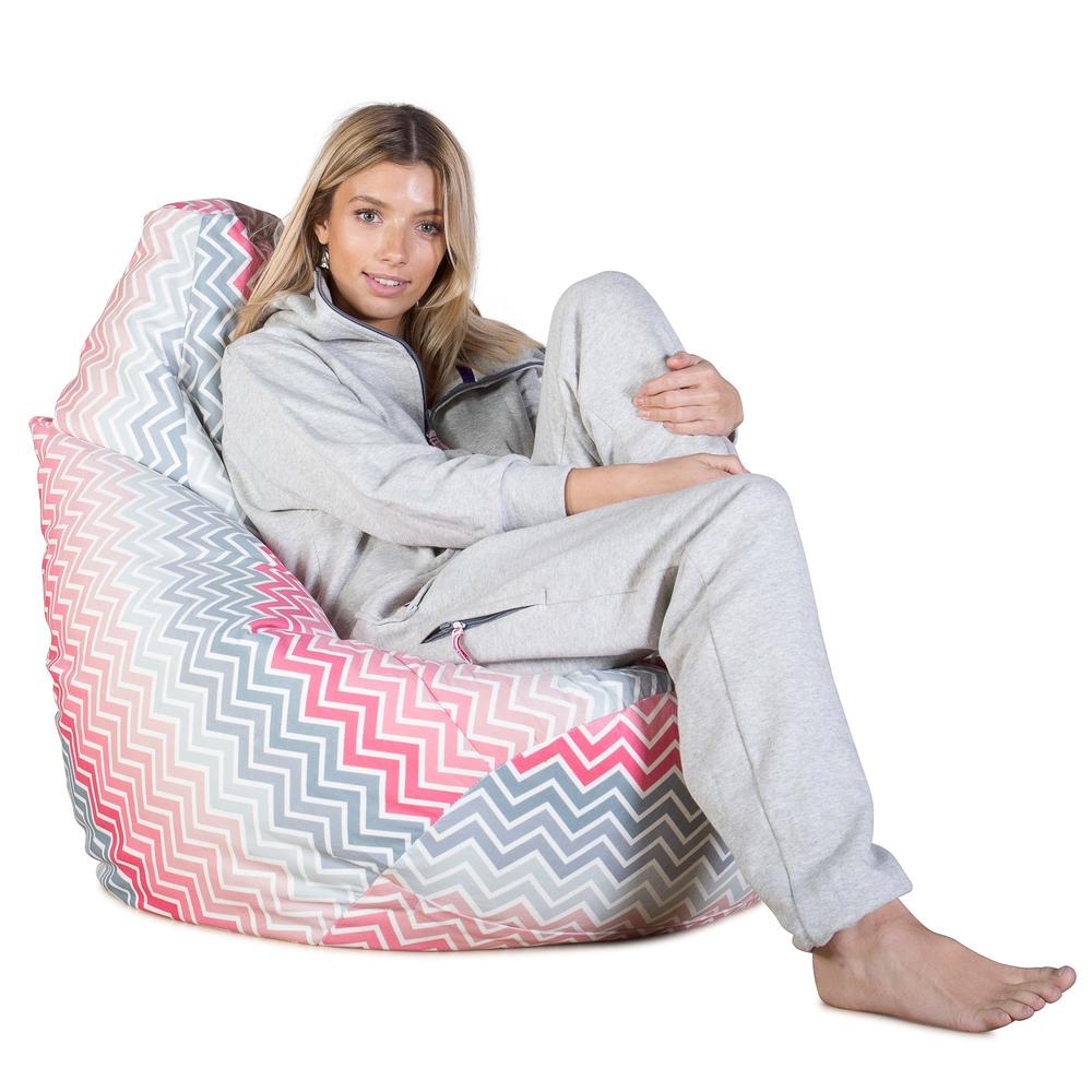 LOUNGE PUG - Zitzak Gaming Stoel - Fauteuil Poef - Geometrische Afdruk Chevron Roze