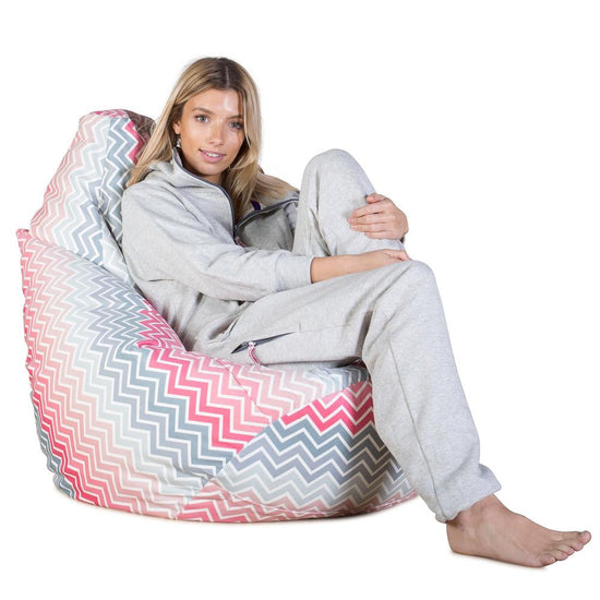 LOUNGE PUG - Zitzak Gaming Stoel - Fauteuil Poef - Geometrische Afdruk Chevron Roze