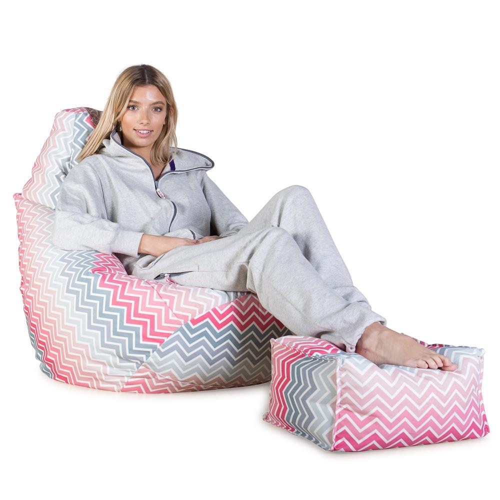 LOUNGE PUG - Zitzak Gaming Stoel - Fauteuil Poef - Geometrische Afdruk Chevron Roze