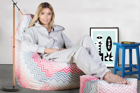LOUNGE PUG - Zitzak Gaming Stoel - Fauteuil Poef - Geometrische Afdruk Chevron Roze