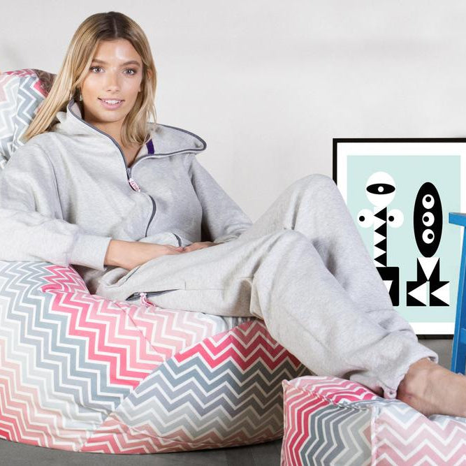 LOUNGE PUG - Zitzak Gaming Stoel - Fauteuil Poef - Geometrische Afdruk Chevron Roze