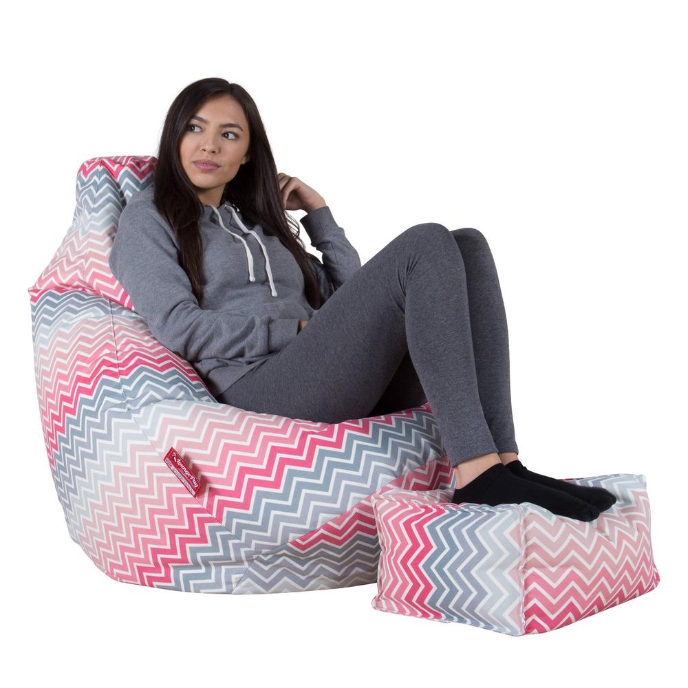 LOUNGE PUG - Zitzak Gaming Stoel - Fauteuil Poef - Geometrische Afdruk Chevron Roze