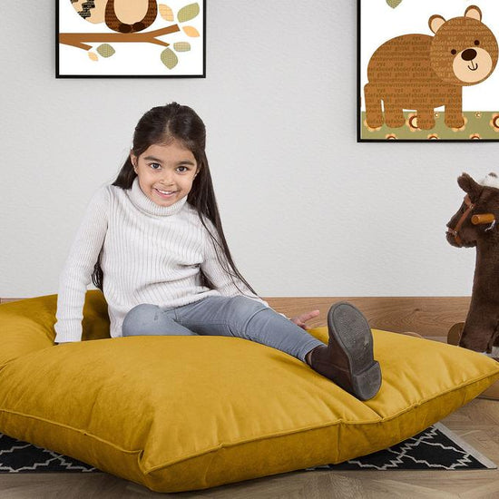 LOUNGE PUG, Kinder Zitzak Vloerkussen L, Fluweel Goud