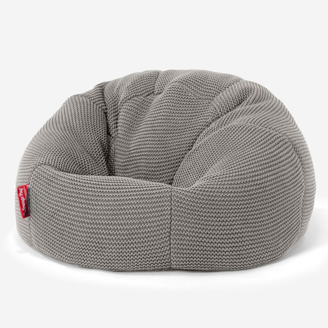 LOUNGE PUG - ELLOS Gebreide - Kinderfauteuil Zitzakken - Kinder Klassieke Zitzak Stoel - Grijs