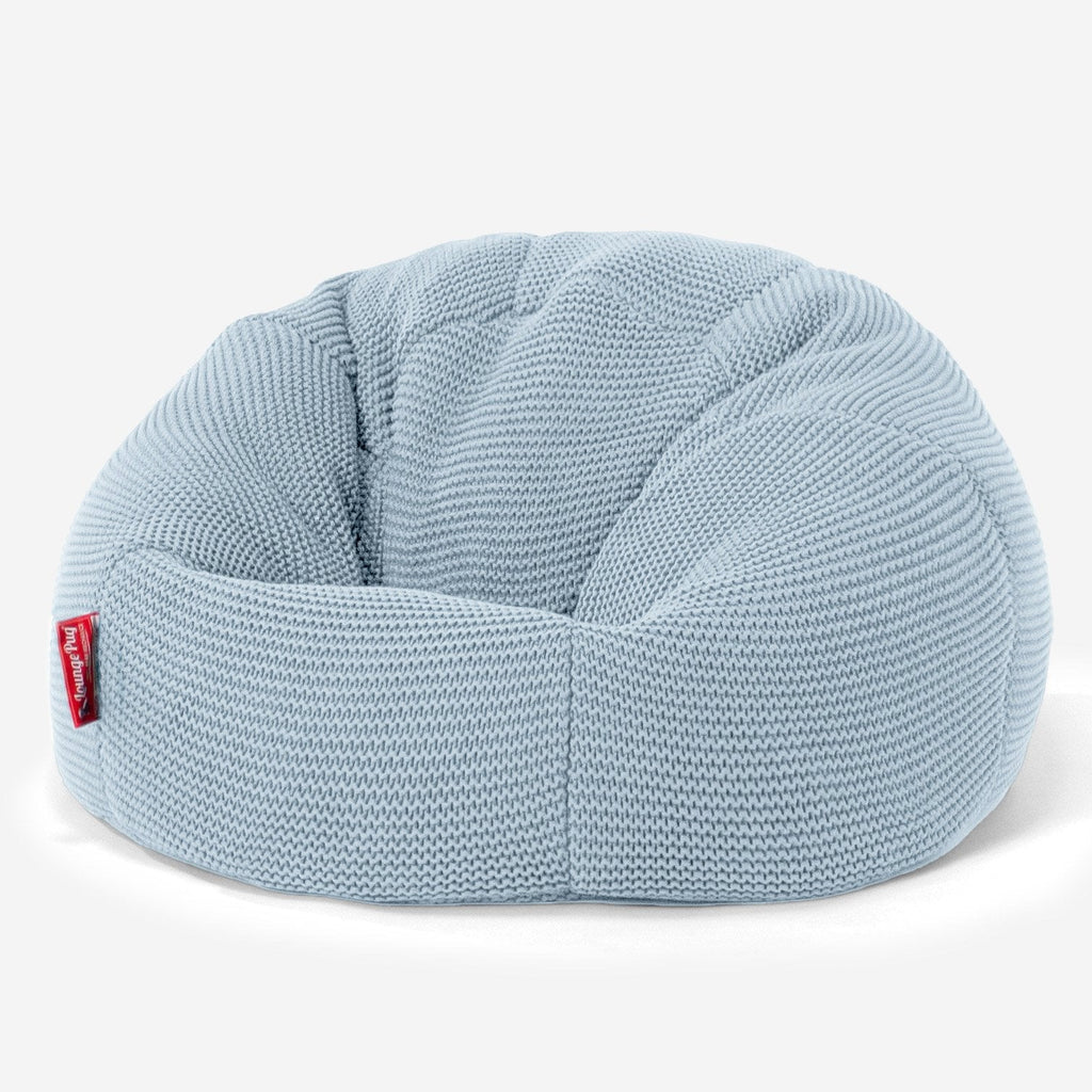 LOUNGE PUG - ELLOS Gebreide - Kinderfauteuil Zitzakken - Kinder Klassieke Zitzak Stoel - Mistig Blauw